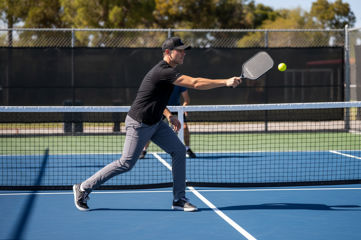 Pickleball serve with opponent
